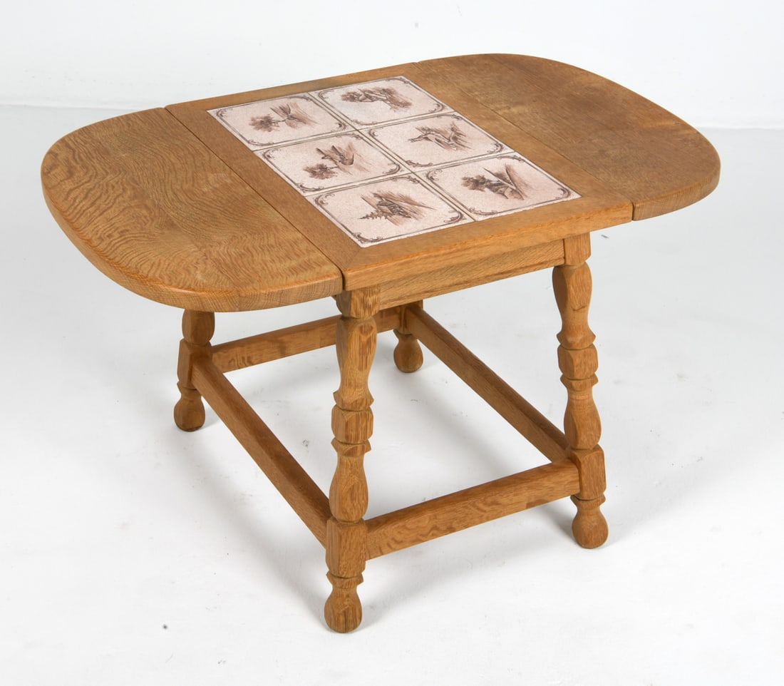 DANISH OAK & TILE DROP-LEAF SIDE TABLE C. 1970S (1 of 20)