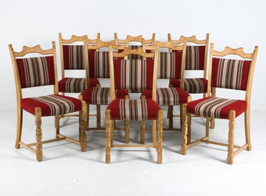 (8) STYLE OF HENNING KJAERNULF OAK DINING CHAIRS