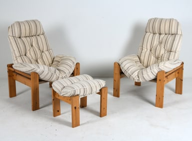 HERLAG PINE LOUNGE CHAIRS AND OTTOMAN