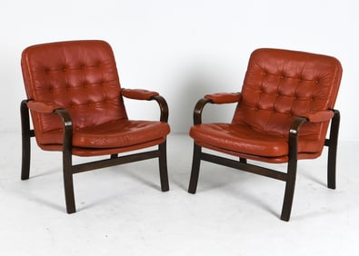 PAIR OF GOTE MOBLER STYLE BEECH & LEATHER CHAIRS