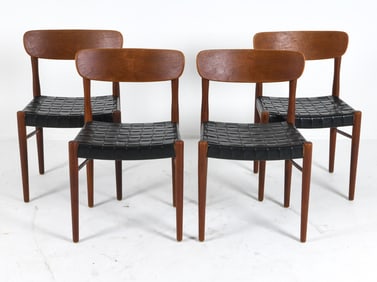 (4) STYLE OF AM MOBLER TEAK & LEATHER CHAIRS 1960S