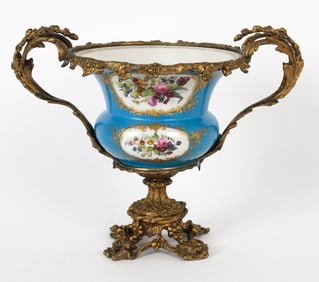 SEVRES STYLE PORCELAIN & ORMOLU CENTERPIECE URN