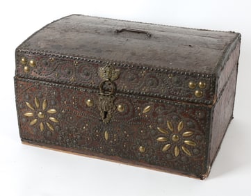 17TH C. FRENCH STUDDED LEATHER CHEST