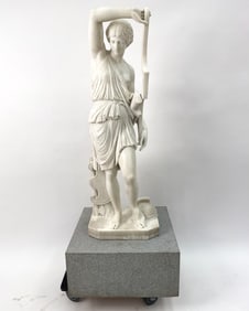 19TH C. CARVED MARBLE SCULPTURE OF GODDESS DIANA