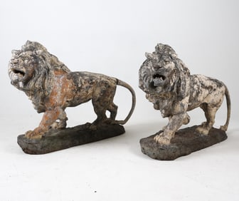 MONUMENTAL ANTIQUE ZINC LION GARDEN SCULPTURES
