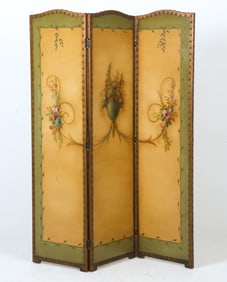 ANTIQUE PAINT DECORATED FOLDING SCREEN