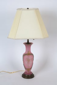 VINTAGE FRENCH PINK GLASS TABLE LAMP