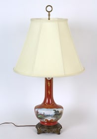 FRENCH SCENIC PAINTED PORCELAIN TABLE LAMP