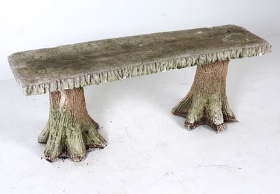 VINTAGE CEMENT FAUX TREE STUMP GARDEN BENCH