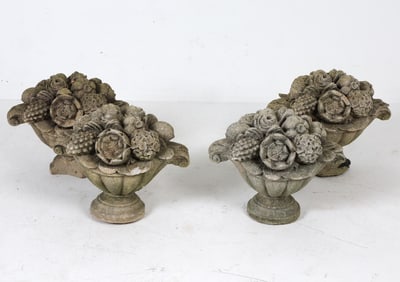 CEMENT FLOWER BASKET GARDEN SCULPTURE GROUPING
