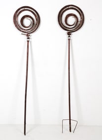 PAIR OF ABSTRACT SPIRAL OUTDOOR SCULPTURES