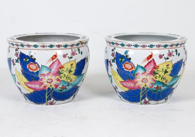 PAIR OF CHINESE CERAMIC JARDINIERE PLANTERS