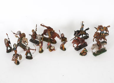 ANTIQUE TOY COWBOY AND INDIAN FIGURINE GROUPING