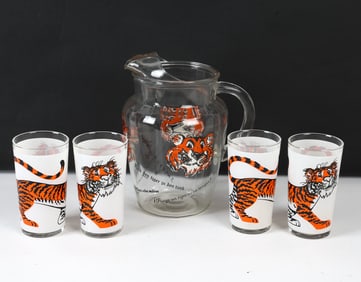 EXXON ESSO TIGER PITCHER & GLASS GROUPING