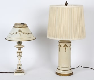 VINTAGE TOLE PAINTED TABLE LAMP GROUPING