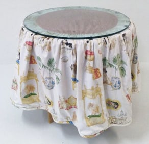 PAINTED FLOWER TOP SIDE TABLE WITH SKIRT