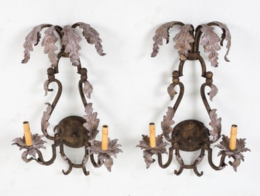 PAIR OF TOLE WROUGHT IRON WALL SCONCES