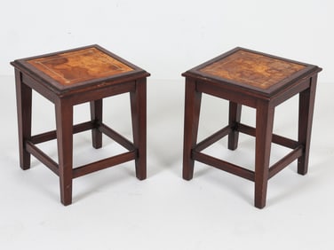 PAIR MAHOGANY & LEATHER SIDE TABLES