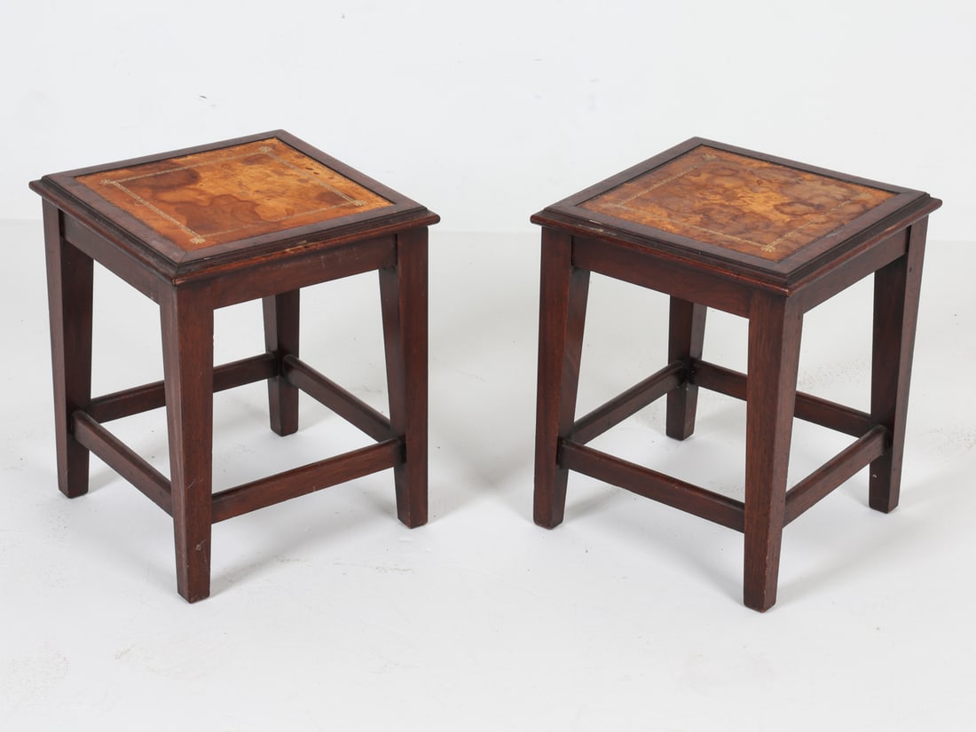 PAIR MAHOGANY & LEATHER SIDE TABLES (1 of 9)