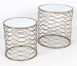 PAIR OF NESTING MIRROR TOP SIDE TABLES
