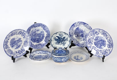 GROUPING OF BLUE AND WHITE TRANSFERWARE