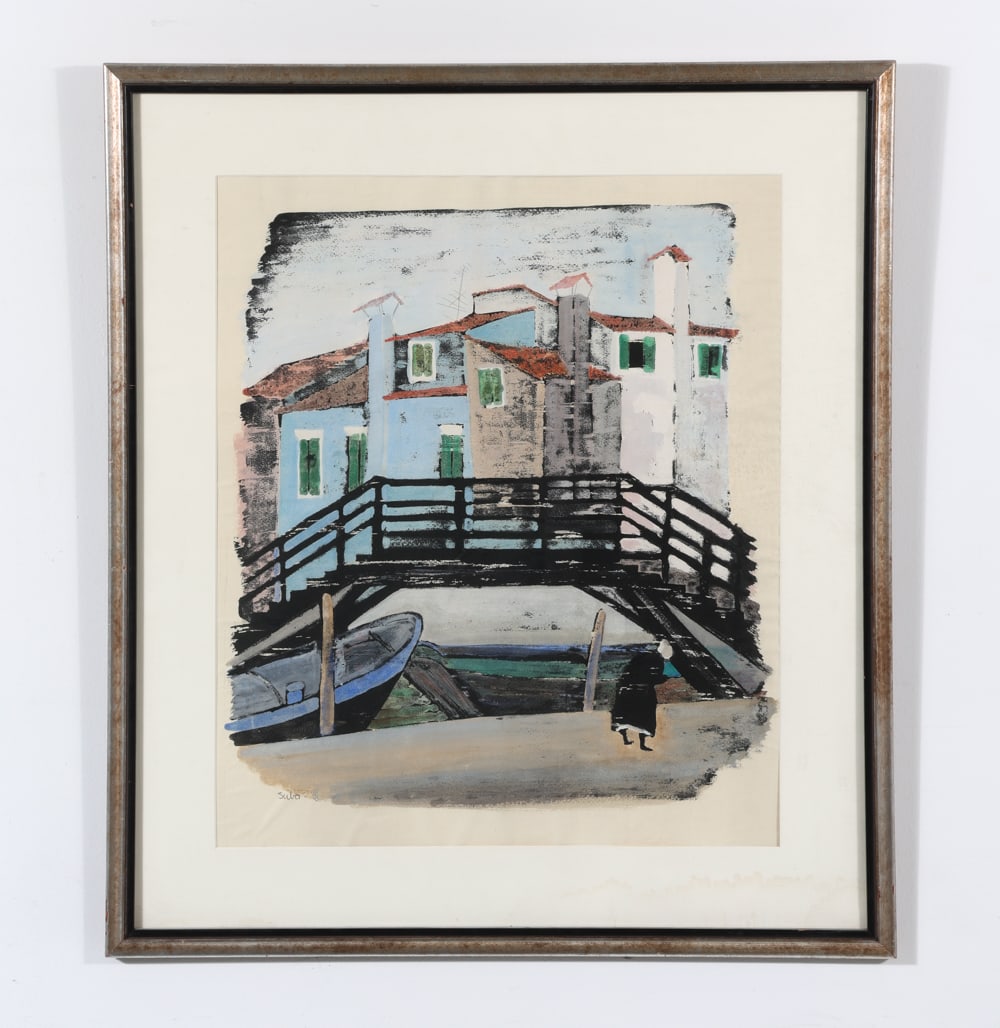 SUSANNE SUBA (1913-2012) BRIDGE GOUACHE PAINTING (1 of 6)