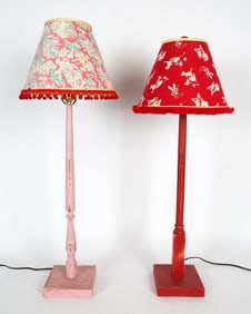 PAIR OF PAINTED WOODEN TABLE LAMPS