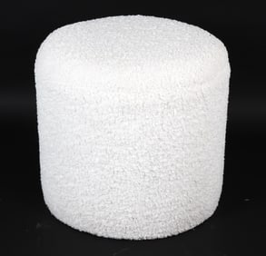 WHITE BOUCLE POUF OTTOMAN