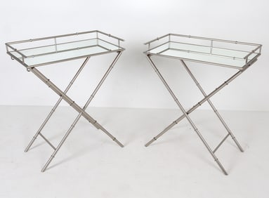 PAIR OF MIRRORED FOLDING TRAY TABLES