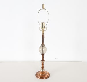 Weighted iron base. Dimensions: H 28" x Dia. 5.75". Condition: Some worn and rubbed spots to copper