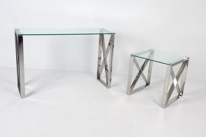 Contemporary. Dimensions: (console) H 30" x W 47" x D 16" Condition: Console with repair to one top