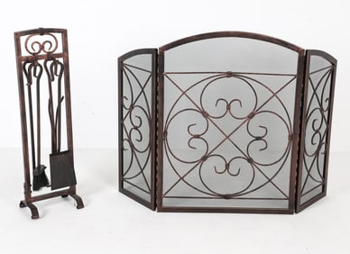 CONTEMPORARY FIREPLACE TOOLS AND SCREEN