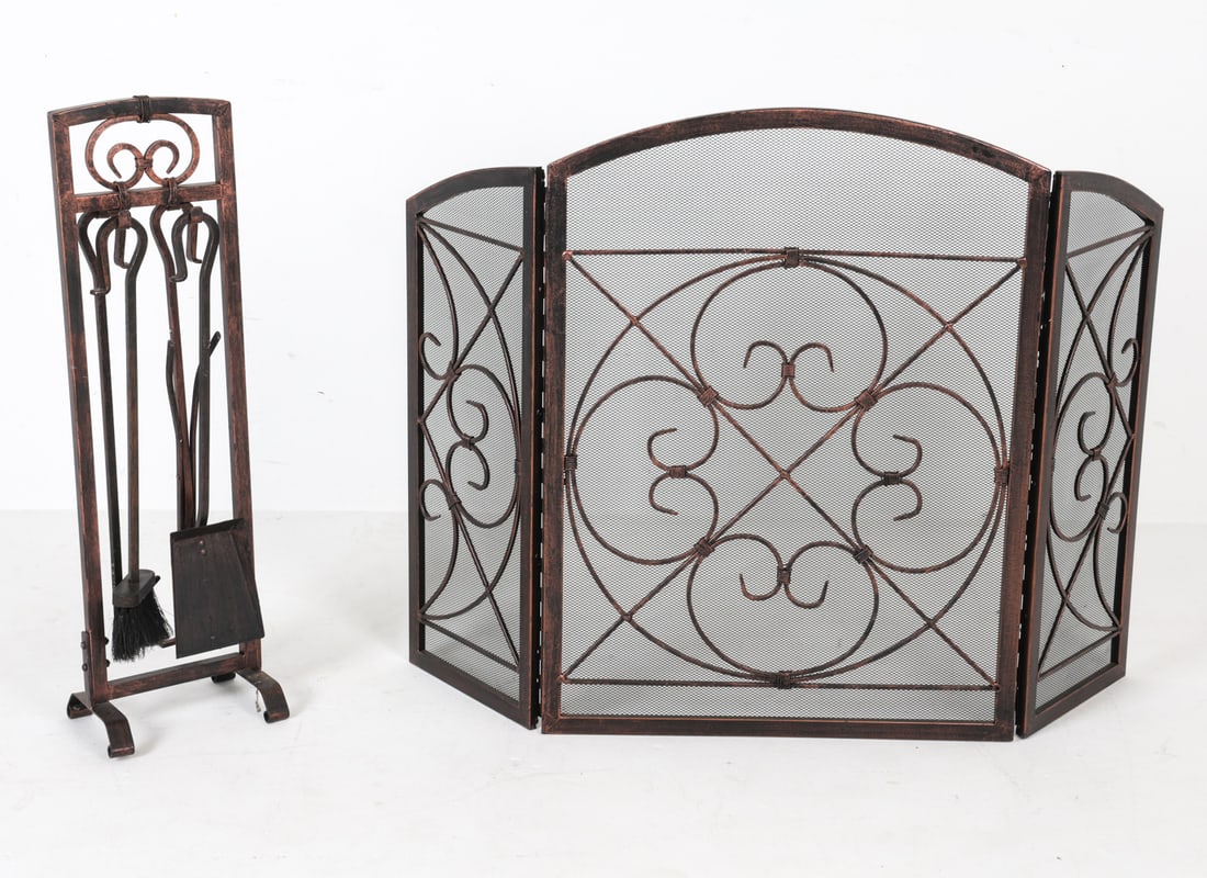 CONTEMPORARY FIREPLACE TOOLS AND SCREEN (1 of 9)