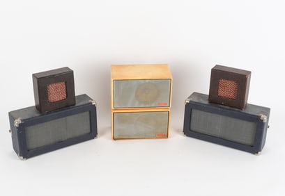 (3) Pairs of vintage speakers. Advent Speakers, classic enclosures. Blue speakers have attached 1/4"