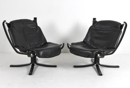 PAIR SIGURD RESSELL LEATHER & BEECH FALCON CHAIRS