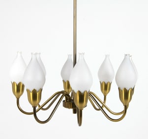 FOG & MORUP BRASS & GLASS TULIP CHANDELIER C.1960S