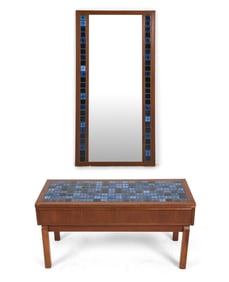 ERIK WORTZ TEAK & TILE WALL MIRROR & CHEST C.1970S