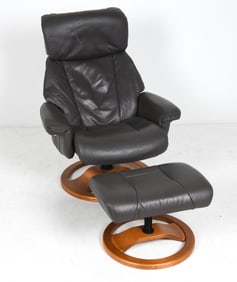 ATTR. VERIKON LEATHER RECLINING CHAIR & OTTOMAN