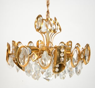 PALWA GERMAN BRASS & GLASS CHANDELIER C. 1970S
