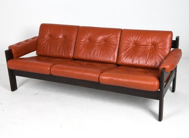 EKORNES STRESSLESS BEECH & LEATHER SOFA C. 1970S