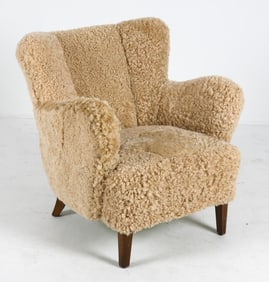 STYLE OF FRITS HANSEN LAMBS WOOL LOUNGE CHAIR