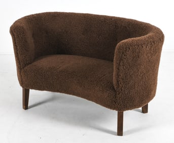 STYLE OF SLAGELSE BROWN LAMBS WOOL SOFA C. 1970S