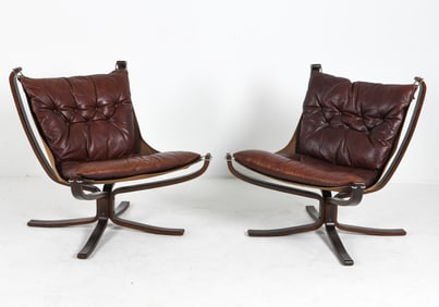 PAIR SIGURD RESSELL BEECH & LEATHER FALCON CHAIRS