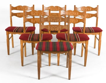 (6) HENNING KJAERNULF OAK DINING CHAIRS C. 1970S