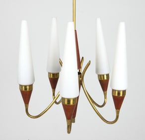 ATTR. BENT KARLBY TEAK & GLASS CHANDELIER C. 1960S