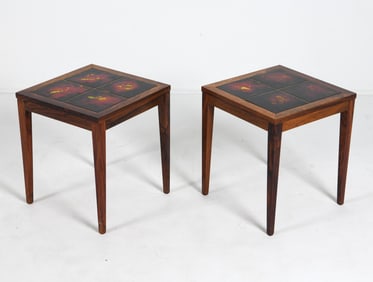 PAIR OF OX ART STYLE ROSEWOOD & TILE SIDE TABLES