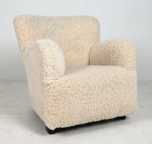 FRITS HANSEN STYLE LAMBS WOOL LOUNGE CHAIR 1960S