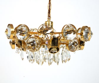 PALWA GERMAN CRYSTAL & BRASS CHANDELIER C. 1970S