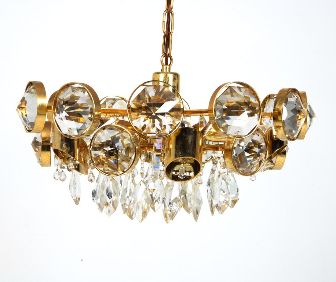PALWA GERMAN CRYSTAL & BRASS CHANDELIER C. 1970S (1 of 12)