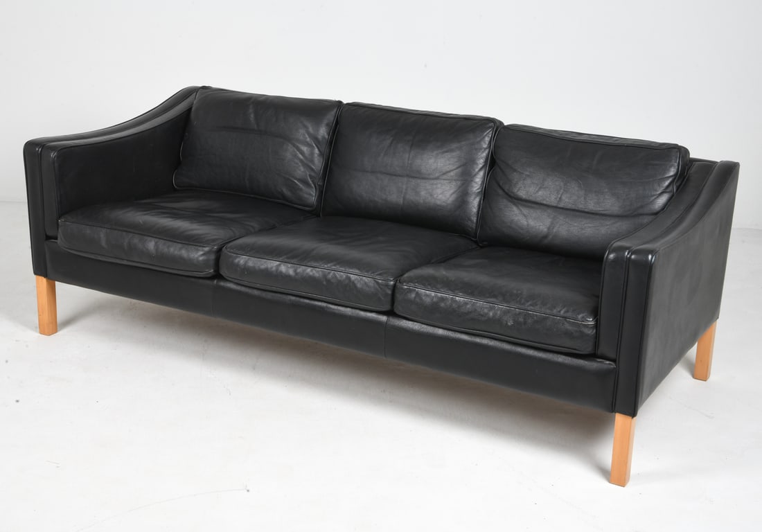 STOUBY DANISH BLACK LEATHER 3-SEATER SOFA C. 1970S (1 of 16)